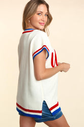 Trendy Letter Embroidery Slit Knit Top for Women - Chic Acrylic Fashion